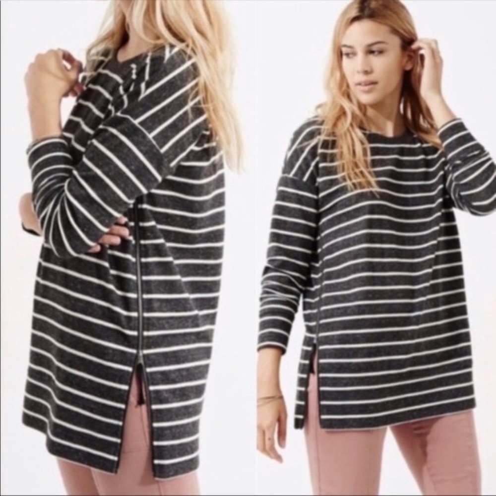 Lou & Grey M striped side‎ zip light knit long sleeve sweatshirt streetwear
